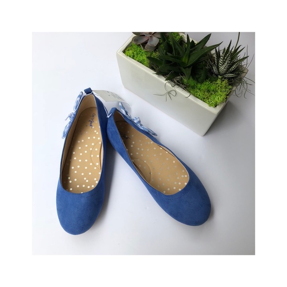 Cat & Jack Girls “Britt” Blue Ballet Flat with Bow - Picture 3 of 5